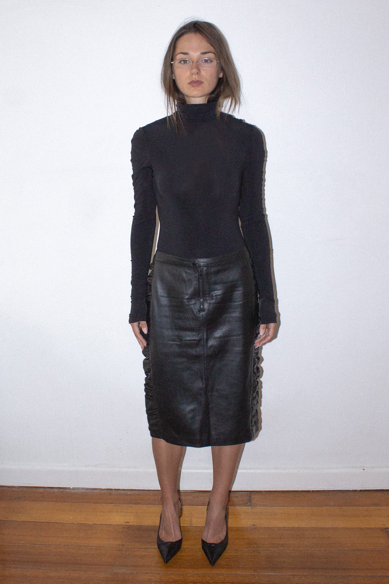 Dolce & Gabanna / Vintage Leather Midi Skirt