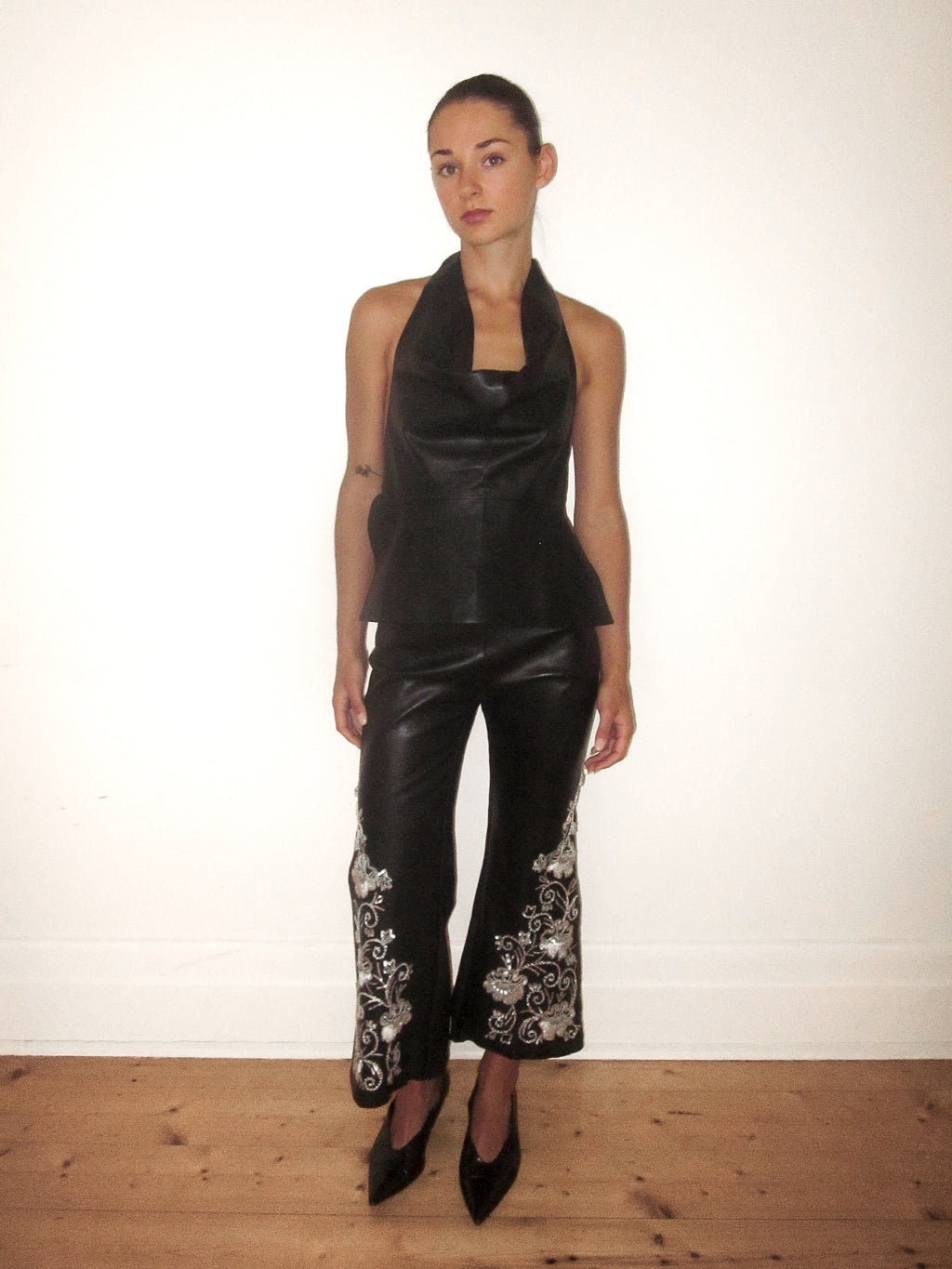 Dolce & Gabanna / Embroidered Leather Capri Pants