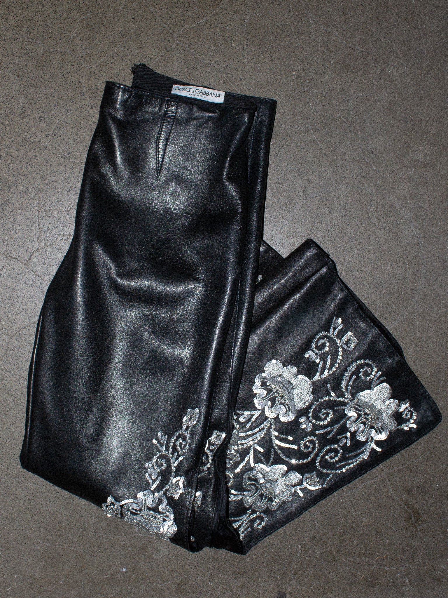 Dolce & Gabanna / Embroidered Leather Capri Pants