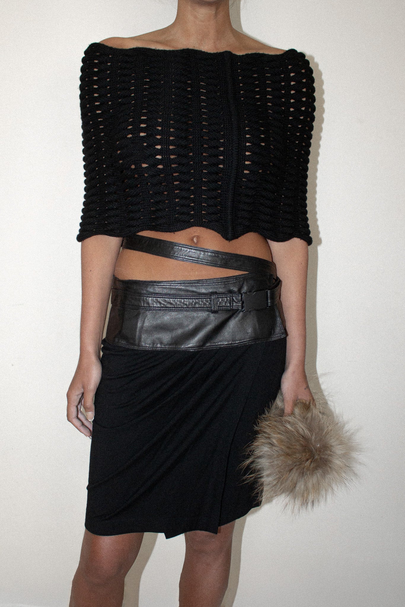 Donna Karan / Wool & Leather Skirt